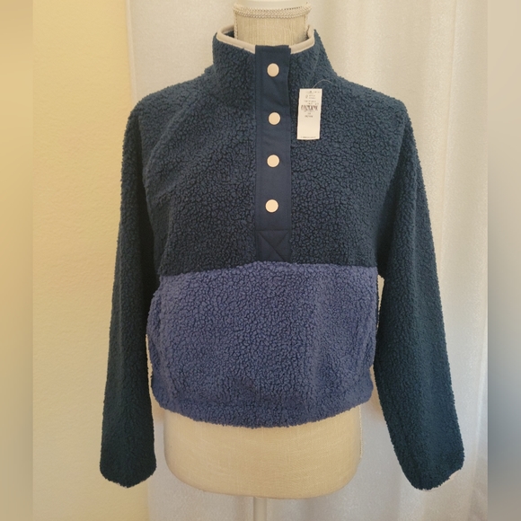 Old Navy NWT Long-Sleeve Oversized Two-Tone Sherpa Sweatshirt for Women - Picture 7 of 9